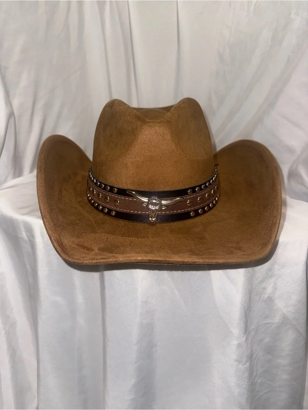 Classic Brown Western Cowboy Hat with Bull Head Band
